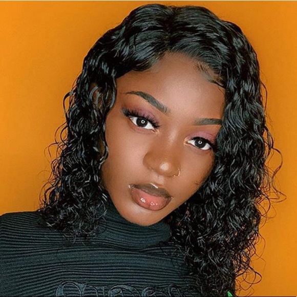 12” HUMAN HAIR Short Deep Curly Lace Front Wig NEW